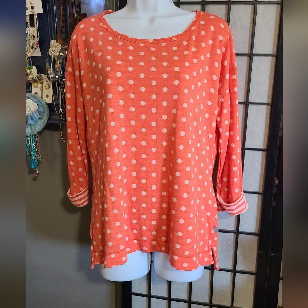 TALBOTS Orange Polka Dot Top M